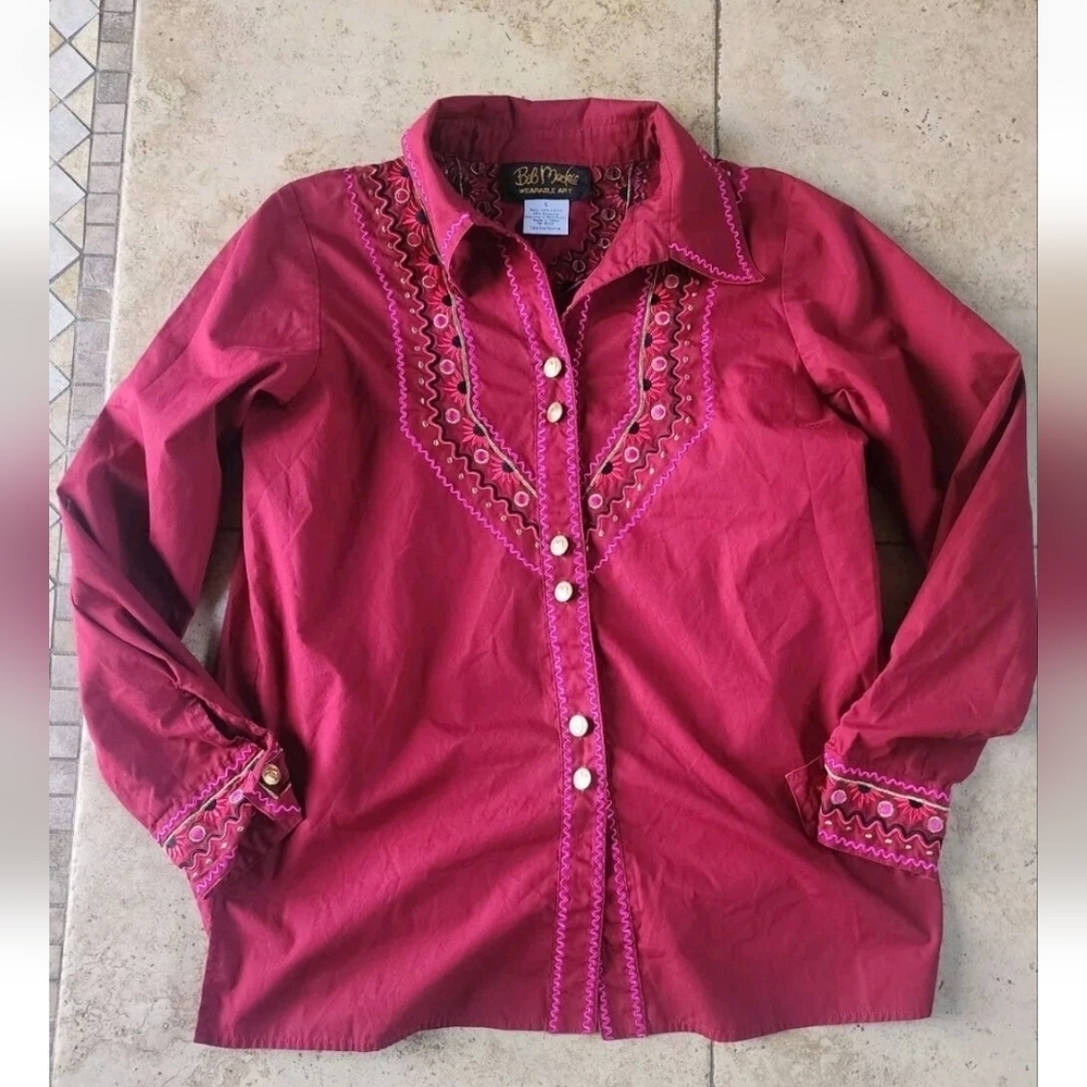 Bob Mackie Button-Up Shirt with Embroidery